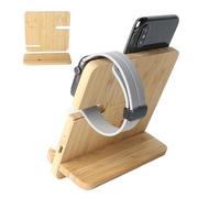Wood Wireless Charger, Wire Organizer, 5.49x5.18x0.93 Inches Travel Charging Station for Multiple Devices, Fast Charging Dock for Smartphones, Earphones, Nightstand, Office Desk