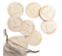 Wood You Buy Juego de 14 Discos de Madera para Hitos del Bebé con Bolsa, Accesorios de Fotos para Recién Nacido, Discos mensuales 1 a 12 Meses, Hello World Nacimiento, Recuerdo Mi Primer Cumpleaños