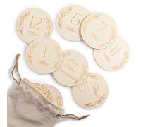 Wood You Buy Juego de 14 Discos de Madera para Hitos del Bebé con Bolsa, Accesorios de Fotos para Recién Nacido, Discos mensuales 1 a 12 Meses, Hello World Nacimiento, Recuerdo Mi Primer Cumpleaños
