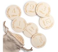 Wood You Buy Juego de 14 Discos de Madera para Hitos del Bebé con Bolsa, Accesorios de Fotos para Recién Nacido, Discos mensuales 1 a 12 Meses, Hello World Nacimiento, Recuerdo Mi Primer Cumpleaños