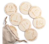 Wood You Buy Juego de 14 Discos de Madera para Hitos del Bebé con Bolsa, Accesorios de Fotos para Recién Nacido, Discos mensuales 1 a 12 Meses, Hello World Nacimiento, Recuerdo Mi Primer Cumpleaños