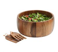 Woodard & Charles Acaica Wood 12"""" x 5"""" Serving Bowl Set with Serving
