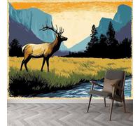 Woodcut Prints - Papel pintado mural de pared con ciervos junto al río, 250 x 175 cm (ancho x alto), papel pintado extraíble no tejido de alta calidad, impermeable, decoración de pared, póster moderno