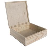 WooDeeDoo Caja de almacenamiento cuadrada de madera con tapa con bisagras, 22,5 x 22,5 x 8 cm, baúl de madera de pino sin terminar para papelería, cartas, baratijas, joyas, recuerdos, regalo