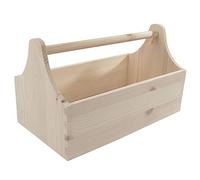 WooDeeDoo Caja de herramientas de madera sin terminar con asa para manualidades, herramientas de jardinería, almacenamiento de juguetes, garaje, bricolaje, semillas, suministros de arte, cesta de
