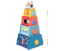 Wooden Activity Cube, Early Learning Development Toy, Multi-Sided Wood Cube with 12.2 Inches, Compact Shape Sorter and Number Puzzle for Toddler, Kids, Preschool, Boys Girls