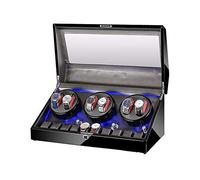Wooden Automatic Watch Winder Box 6+10,with Blue Led Light,In Wood Shell and Leather,Extremely Silent Motor,4 Rotation Modes