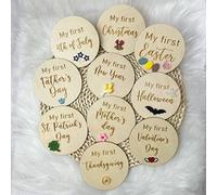 Wooden Baby Milestone Cards, Baby First Holiday Milestone Signs, Newborn Baby Photo Props Markers, Expecting Mom Gift for Boys Girls (Set of 10)