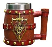 Wooden Barrel Beer Mug,550ml Handmade Medieval Cocktail Mug,Wooden Barrel Stainless Steel Double Wall Coffee Beverage Cup with Handles,Vintage Beer Stein for Bar Home Use,Gift for Men (Brown-E)