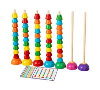Wooden Bead Stacking Toy, Color Sorting Puzzle Game, 5.51 Inches Educational Counting and Matching Toy, Fine Motor Skill Builder for Toddler Age 3+, Home and Classroom Use