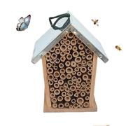 Wooden Bee Habitat, Nesting Shelter, Outdoor Pollinator House, Decorative Garden Box with Natural Materials, Eco Friendly Ladybug Lacewing Attractor, Backyard Wildlife Habitat for Bees