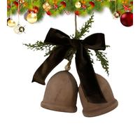 Wooden Bells Christmas Decor - Rustic Holiday, Wooden Christmas Bells with Bows | Traditional Festive Ornaments for Hanging on Branches, Wall, Window, Corner, Indoor and Outdoor Home Decoration