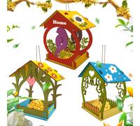 Wooden Bird Feeder - Casa de pájaros pintada a mano para interior y exterior | Hanging Bird Feeders | Birds House Feeders | Wooden Hummingbird House with Feeder | Weather-Resistant Hand-Painted Decor