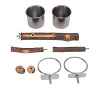 Wooden Bird Feeder Perch Parrot Stainless Steel Feeding Bowl Parrot Cage Stand Feeder Wood Stand with Parrot Food Bowl Bird Cage Feeding Bowl Combination (L)