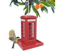 Wooden Bird Feeder - Red Telephone Booth Style Wild Bird Feeding Station | Hanging Design | Outdoor Garden Bird Feeder House For Songbirds And Small Wild Birds | 19.5 x 14 cm