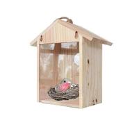 Wooden Bird Feeder with Window Wild Bird Watching Nesting Box with Suction Cup Indoor Outdoor Imitation Log House Nest Cage Decoration