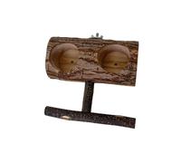 Wooden Bird Feeding Stand, Parrot Perch with Feeder, Double Dish Food Dispenser, Claw Grinding Station Indoor, Ideal for Small and Medium Birds, 15x14x6.5cm 295g Wood