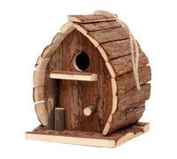 Wooden Bird House - Decorative Rustic Shelter Feeder, Natural Wood Hanging Nest Box, Charming Garden Patio Cage, Aviary Dwelling For Small Wild Birds | For Tree Deck Window Balcony Fence
