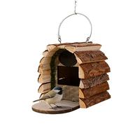 Wooden Bird House Hangable Outdoor Nest for Garden Backyard Trees - Decorative Wood Birdhouse with Natural Bark for Patio, Balcony, Courtyard, Window and Tree Hanging. Shelter for Small Outdoor Birds