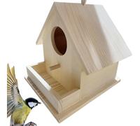 Wooden Bird Nest, Wooden Bird Feeder House with Pole, 17.5x18.2x17.2cm Adorable Weatherproof Hanging Shelter, Garden Patio Wild Birds Cottage for Outdoors