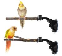 Wooden Bird Perch - 2PCS Suction Cup Parakeet Window Stand , Portable Bite Resistant Bird Perch for Parakeet Cockatiel Finch, Strong Suction Cup Stand for Window Tile Mirror Bath Travel Play Rest