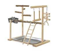Wooden Bird Playground Set | Parrot Perch & Play Gym | Bird Play Gym | Interactive Bird Swing & Exercise Toy | Parrot Playset with Chew Toys | Bird Perch Stand with Tray & Cups For Pet Birds