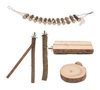 Wooden Birds Perch Set, 5pcs Parrot Standing Grinding Platform Stick with Swing, Log Bird Cage Accessories for Parakeets Cockatiels Lovebirds, DIY Installation for