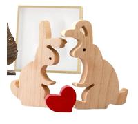 Wooden Bunny Decor, Hold Heart Tabletop, Rabbit Wooden Centerpiece, 240g for Spring Table Sign Farmhouse Rustic Home Bedroom Rugged Texture Home System Sturdy Protection Solution Item Set Piece