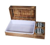 Wooden Bunny Hay Feeder, Stainless Steel ABS Anti Waste Grass Dispenser with Litter Box 2 Bowls Toilet, Small Animal Accessories for Rabbits, Guinea Pigs, Hamsters, Pets, Cage