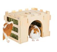 Wooden Bunny House, Detachable Small Pet Hideaway, Hay Feeder with Cage, Natural Wood Animal Castle, Pet Enclosure with Rustic Style, Bunny House for Hutch 12,2 x 8,27 x 8,46 pulgadas