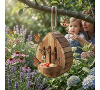 Wooden Butterfly House for Garden, Hanging Butterfly Feeding Station and Bee Hotel, Weatherproof Insect House Habitat with Puddler for Outdoor Yard Decor and Pollinators (5pcs)