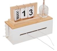 Wooden Cable Organizer Box with Bamboo Lid, Desk Cord Storage Tray for Concealing Power Strips and Chargers, Wire Management Solution for Kitchen Counter, Office, Living Room, or Entertainment Shelf