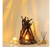 Wooden Campfire Night Light with 3 Lighting Modes and Flame Sound, LED Dimmable Simulated Bonfire Lamp, USB Powered Creative Flame Ambient Lamp for Bedroom,Office,and Relaxation (Brown, mall)