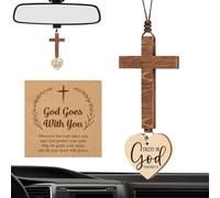 Wooden Car Rearview Mirror Cross - cristiano para colgar