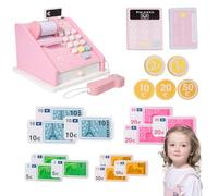 Wooden Cash Register Toy,Money Counting Toys for Pretend Play - Colorful Strong Cashier Toy with Scanner and Credit Card for Pre-School Kids Boys Girls 3+