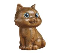 Wooden Cat Figurine, 1.26inch Cute Animal Sculpture for Decorative Home Display, Handcrafted Mini Art Design with Smooth Finished Function for Desk, Living Room, Bedroom, Study, Bookshelf Use