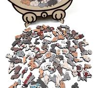 Wooden Cat Jigsaw Puzzles for Adults, Puzzle en forma de gato, Colored Cat Shaped Puzzle Pieces, para Preescolar y Niños Pequeños, Colored Wooden, irregulares estimulantes 23,7 x 21,8 cm