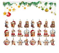 Wooden Cat Ornaments - Juego de 24 navideños para árbol de Navidad, Adorable Pet Theme Pendants, Finish Hanging chrms, Natural Wood Material | Creative Style with Easy Hooks For Classroom