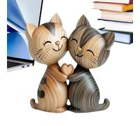 Wooden Cat Sign | 2D Couple Desk Decoration for Pet Lovers - Handmade Animal Figurine, Cute Tabletop Display Accent Bedroom, Office, Cabinet, Living Room, Bookshelf, Holiday