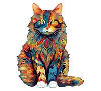 Wooden Cats Jigsaw - Artistic Animals Puzzles, Intricate Shape Design, Portable Wood Cut Pieces, Fun Brain Challenge Activity | Creative For Family Friends Adults Kids Play