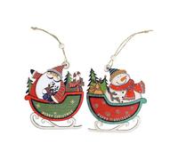 Wooden Christmas Pendant Decoration In The Shape Of A Sleigh with Santa Claus And Snowman Christmas Tree Decorations 2 Pieces