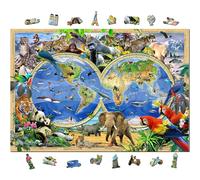WOODEN.CITY Animal Kingdom Map - Rompecabezas de madera de 1000 piezas para | Rompecabezas de mapa del mundo de animales con 100 piezas únicas, vida silvestre en todos los continentes y obras de arte de
