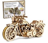 WOODEN.CITY Cruiser V-Twin, Puzzle 3D de Madera para Adultos, Maqueta de Moto para Montar, Kit Mecánico 168 Piezas con Motor de Goma, Regalo para Hombres