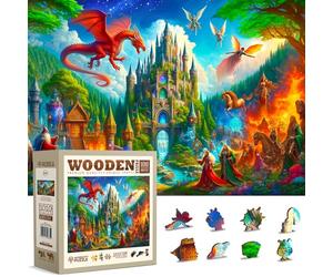 WOODEN.CITY Rompecabezas de Madera de 1000 Piezas, Castillo de dragón de fantasía, 54 x 39,4 cm