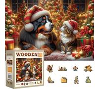 WOODEN.CITY Rompecabezas de Madera de 500 Piezas - Escena Navideña “Perro y Gato Navideños”, 50 Figuras Únicas, Corte Láser de Alta Precisión, Decoración de Temporada