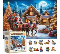 WOODEN.CITY Rompecabezas de Madera de 500 Piezas - Escena Navideña “Trineo de Papá Noel”, 50 Figuras Únicas, Corte Láser de Alta Precisión, Decoración de Temporada