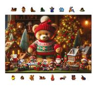 WOODEN.CITY Rompecabezas de madera de Navidad de 1000 piezas, oso de peluche de Navidad, con 100 piezas únicas de figuras temáticas navideñas, fabricado en la UE, perfecto para diversión familiar y