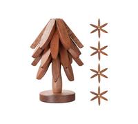 Wooden coasters for hot dishes, 4 wooden coasters + 1 holder stored like a Christmas tree, wooden coasters