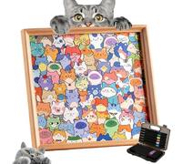 Wooden Coloring Puzzle Cats with Marker Pen, Wooden Coloring Puzzles for Adults, Puzzle/Drawing/Assembly All In One Photo Frame for Cat Lovers (12 * Color Pens)