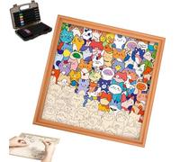Wooden Coloring Puzzle, DIY Wooden Cat Puzzles Frame, Puzzle/Drawing/Assembly - 3in1 Multi-Functional, Creative Paintable Puzzles Photo Frame for Home Decoration, Equipped Marker Pen (36Pens)